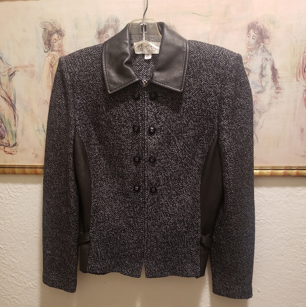 VTG St. John Collection Tweed Leather Jacket sz. 4